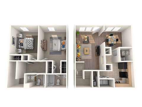 Floor plan for 2 beds, 2.5 baths, 1182 sqft